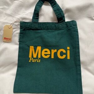 Merci Paris Green Tote Bag
